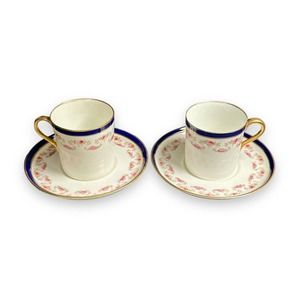 Antique Aynsley Demitasse Cup Saucer Cobalt Blue Gold Pink Floral c.1891 Set/2